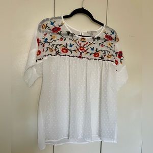 Reese XL Peasant Top XL White Embroidered short Sleeve Boho Hippy